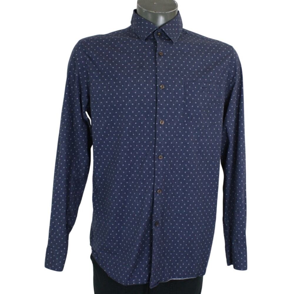 Ted Baker London Button Up Shirt Mens 5 Large Navy Birdseye Pattern Cotton